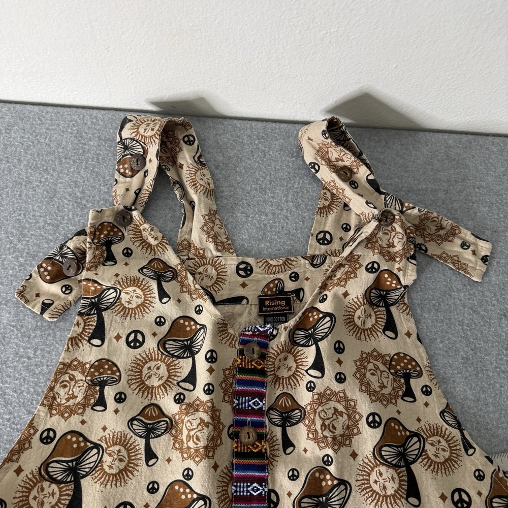 Rising International Mushroom Brown Cotton Overalls Boho Hippie Womens Large - Picture 7 of 11